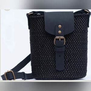 Handwoven Crossbody with Leather Handle